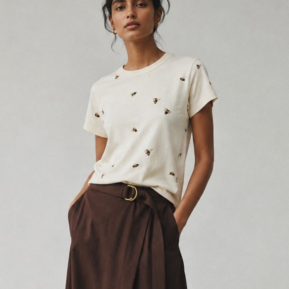 Rag&bone All Over Bumblebee Tee Womens S Cream Crewneck Short Sleeve